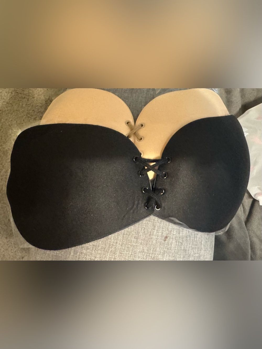 2-Pack Adhesive Strapless Backless Bras Black & Nude Size E